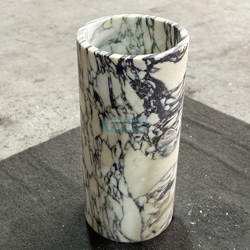 Future Stone Custom Production Double Round Marble Sink-Calacatta Viola Modern Style for Bathroom OEM Factory Wholesale
