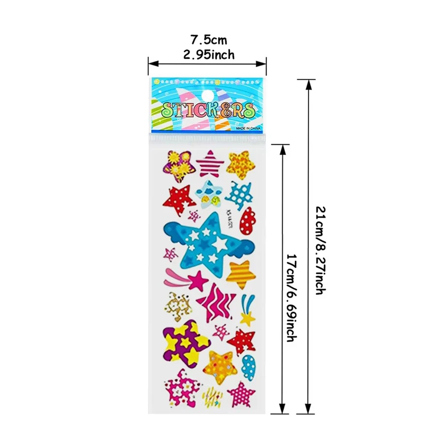 6/12pcs 3D Bubble Stickers Stationery Stickers Cartoon Cute Star Design School Education Office Supplies for Student RewardsTMZ
