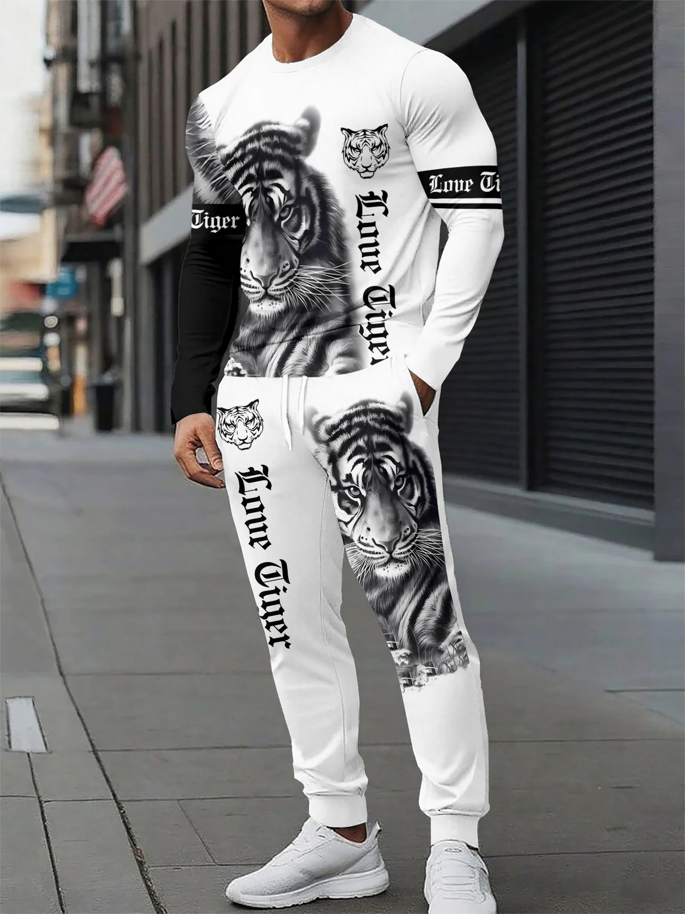 

Spring And Autumn 2-piece Lion Print Men's Sets Men's Everyday Casual Long Sleeve T-shirt And Street Fashion Long Pants