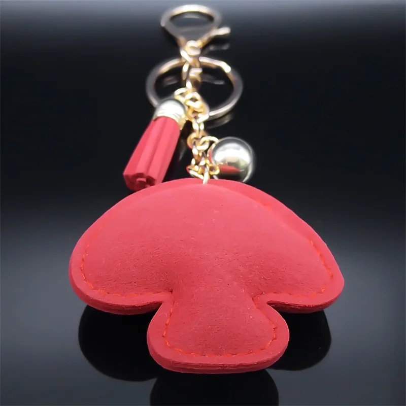 Cute Mushroom Keychain for Women/Men Red Tassel Crystal Gold Color Keyring Bag Car Accessories Jewelry porte clef K4935S01