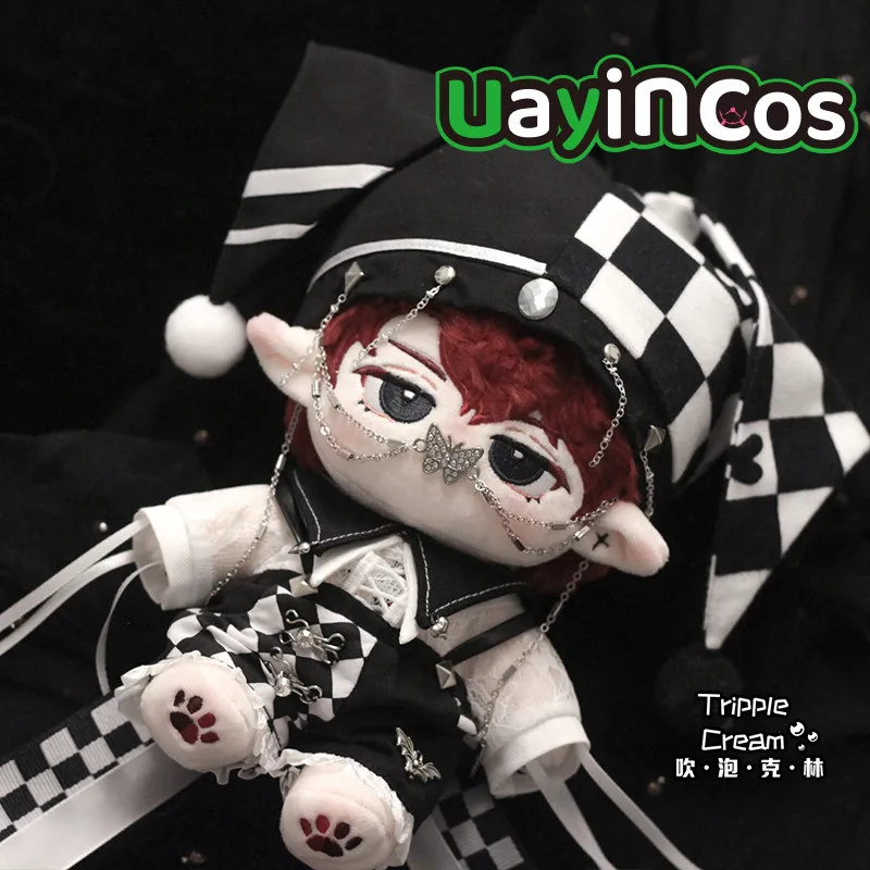 

In Stock 20cm Doll Clothes Black White Dark Clown Circus Hat Butterfly Chain Shirt Clothing Suit Stuffed Plushies Doll Accesso
