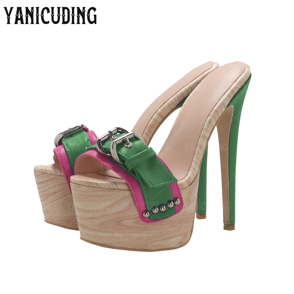 مشبك منصة البغال متعدد الألوان خنجر النعال مثير نمط شبشب صيفي للنساء تخصيص اللون حجم كبير عالية الكعب #4