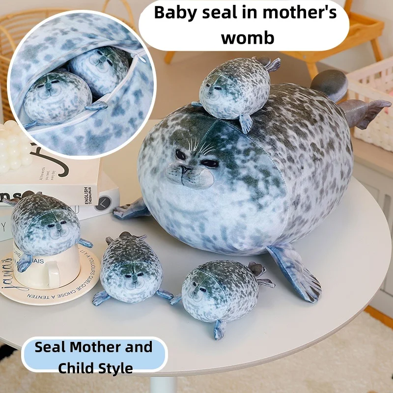 Hot 3D lifelike Seal Novelty Throw Pillow Plush Toys Mother and Son Seal Stuffed Dolls Housewarming Party Hold Gifts for Kids