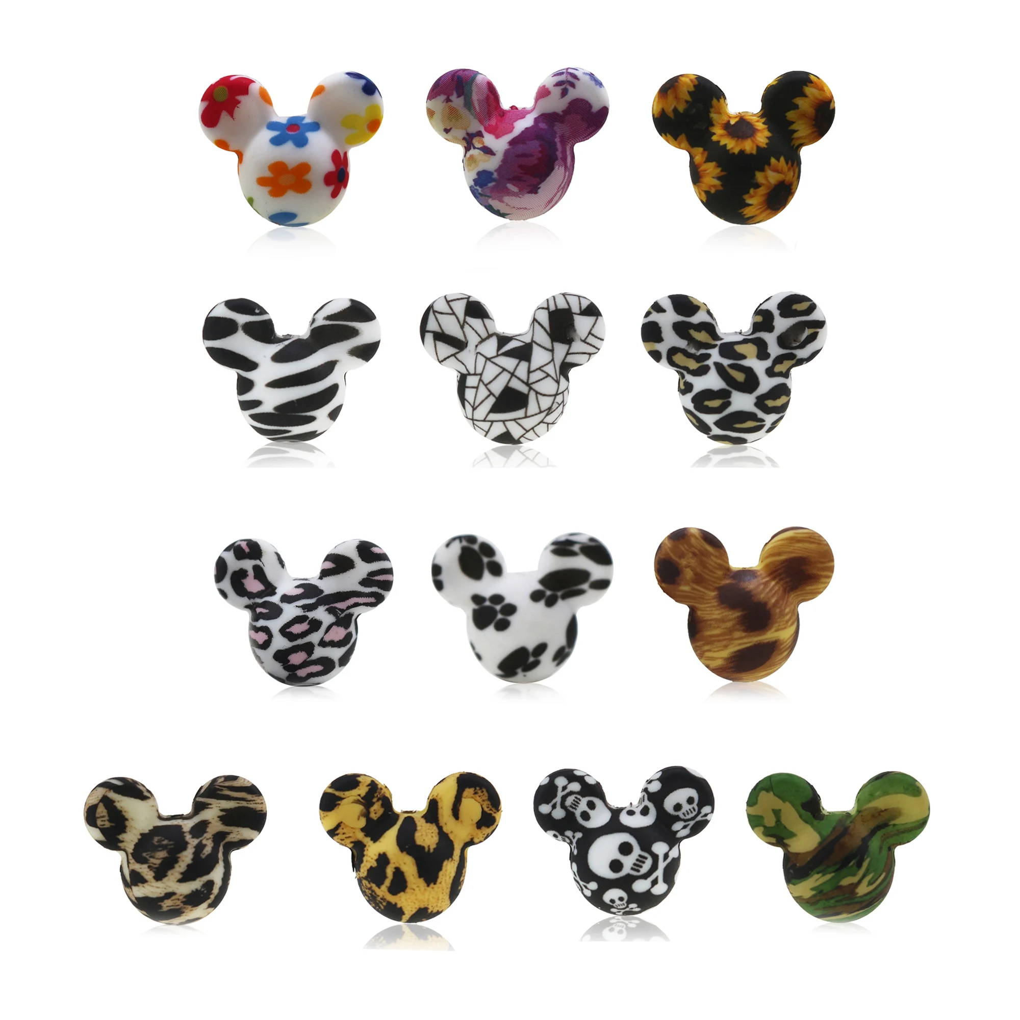 50pcs Mickey Silicone Beads Leopard Print Tie-dye Mini Mouse Pearl DIY Baby Pacifier Chain Food Grade Baby Teething Teether Bead