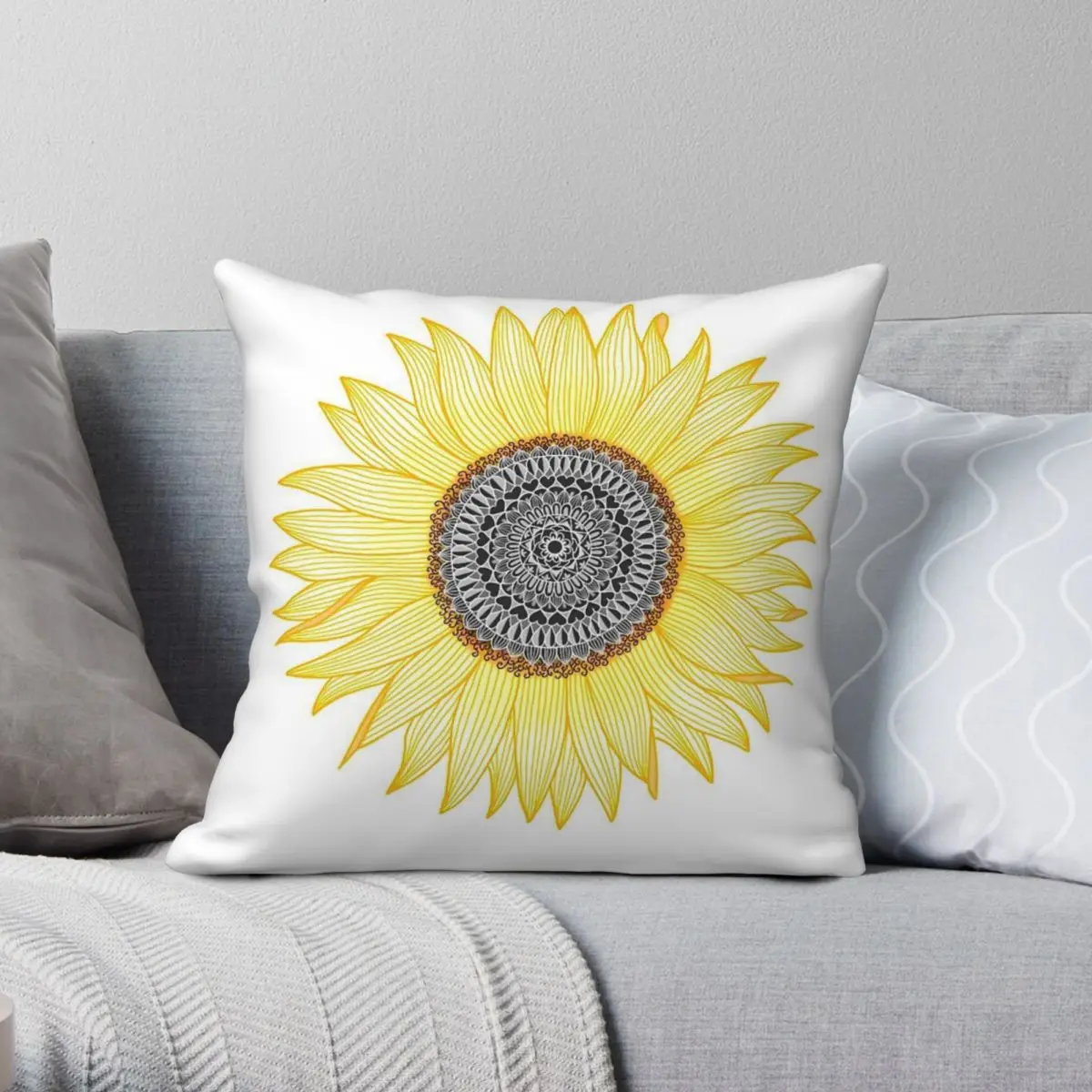 

Golden Mandala Sunflower Pillowcase Polyester Linen Velvet Pattern Zip Decor Pillow Case Sofa Cushion Cover