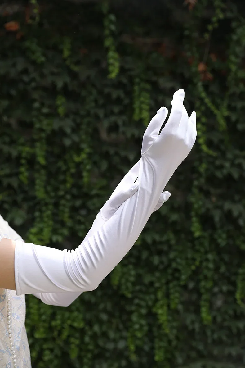 Gants en satin blanc pour filles, gants complets pour fête d'opéra, patients officiels, banque de mariage