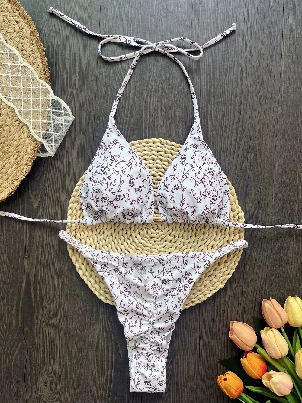 RUOTONSEPT, nuevo conjunto de Bikini Sexy con flores rotas, traje de baño para mujer, traje de baño de dos piezas con cuello Halter triangular, traje de baño, bikinis brasileños