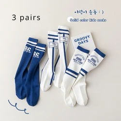 3 Pairs of Children's Stylish Sports Style Letter Striped Trend Comfortable Breathable Stockings for Boys and Girls