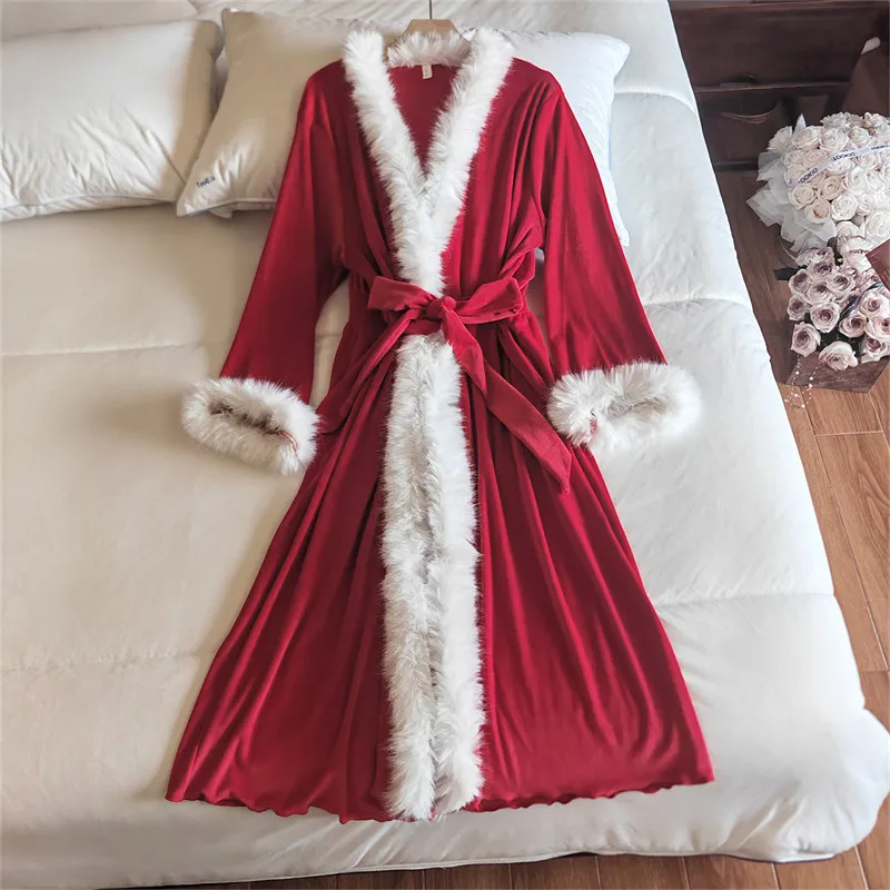 

Bathrobe For Women New Warm Thicken Sleepwear Robe Women's Home Clothes Loose Fleece Velvet Wedding Dress Female Shower Robes
