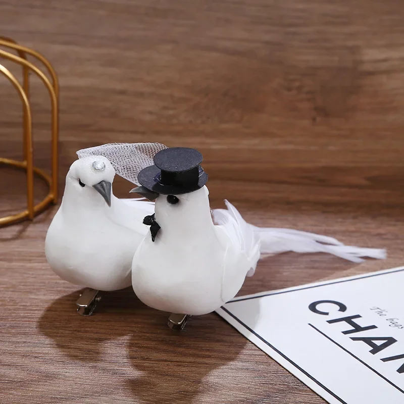 Creative White Couple Pigeon Plastic Feather Love Peace Doves Bird Simulation Figurines Garden Hanging Decor