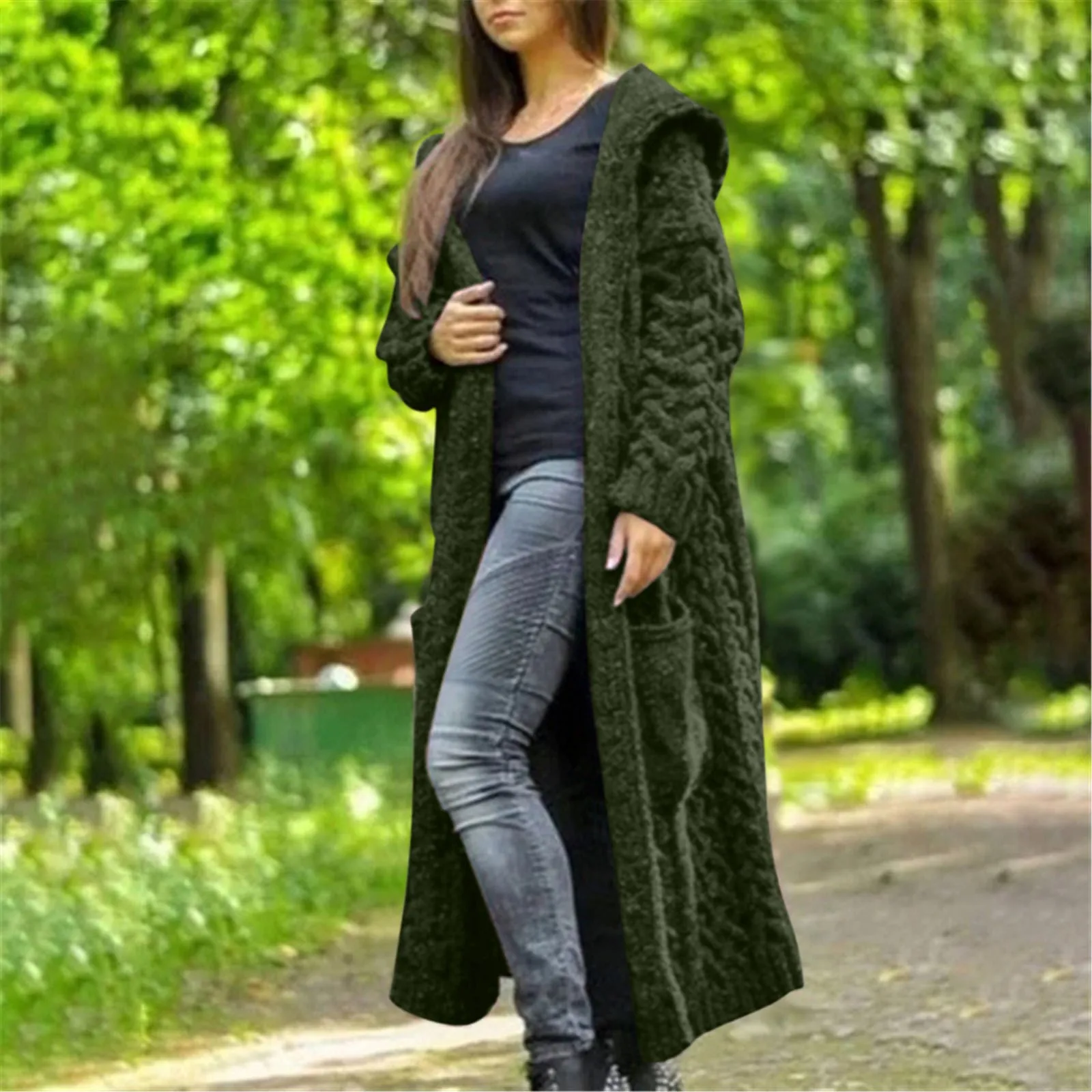 Women Sweater Korean Long Cardigans Autumn Winter 2023 Knitted Jackets Loose Oversized Full Sleeve Casual Hooded Coats Basic Top