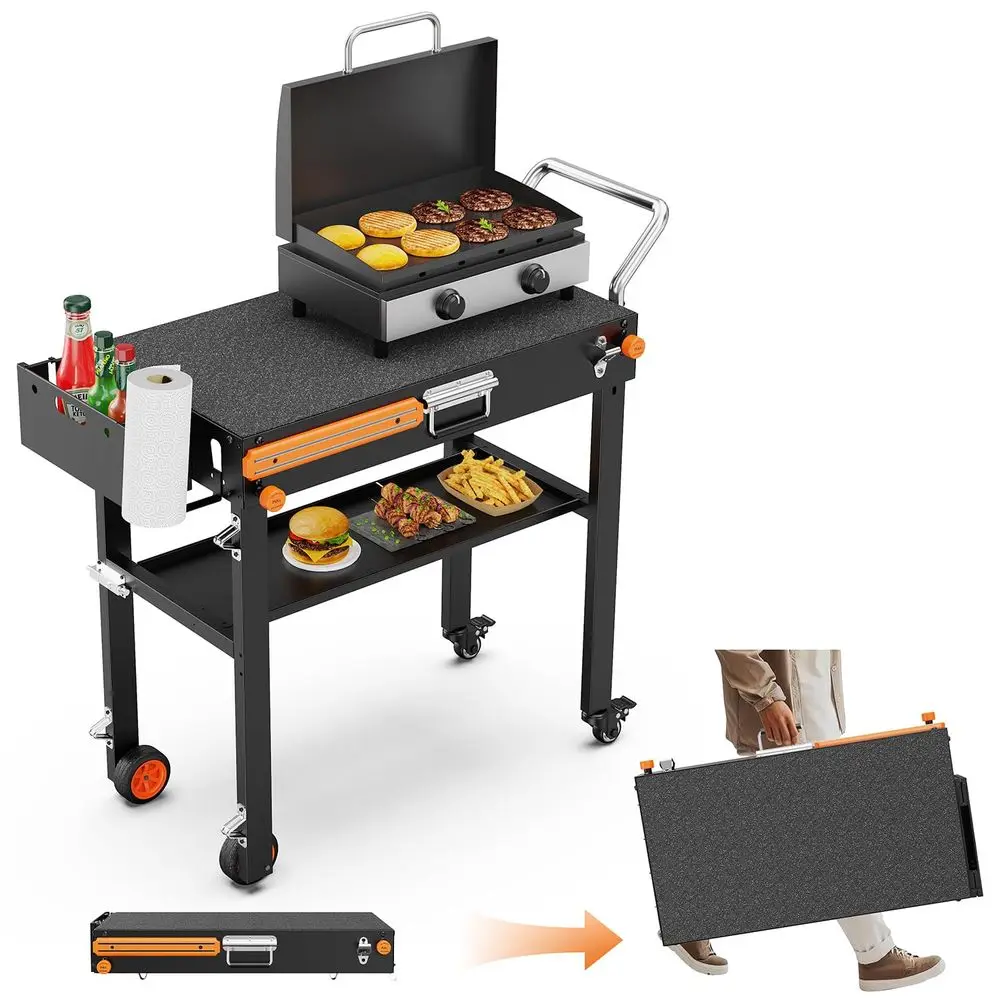 

Cart for Blackstone Griddle, Blackstone Griddle Stand Fit 17 or 22, Foldable Cart Table with Wheels for Ninja, Portable Outdoor