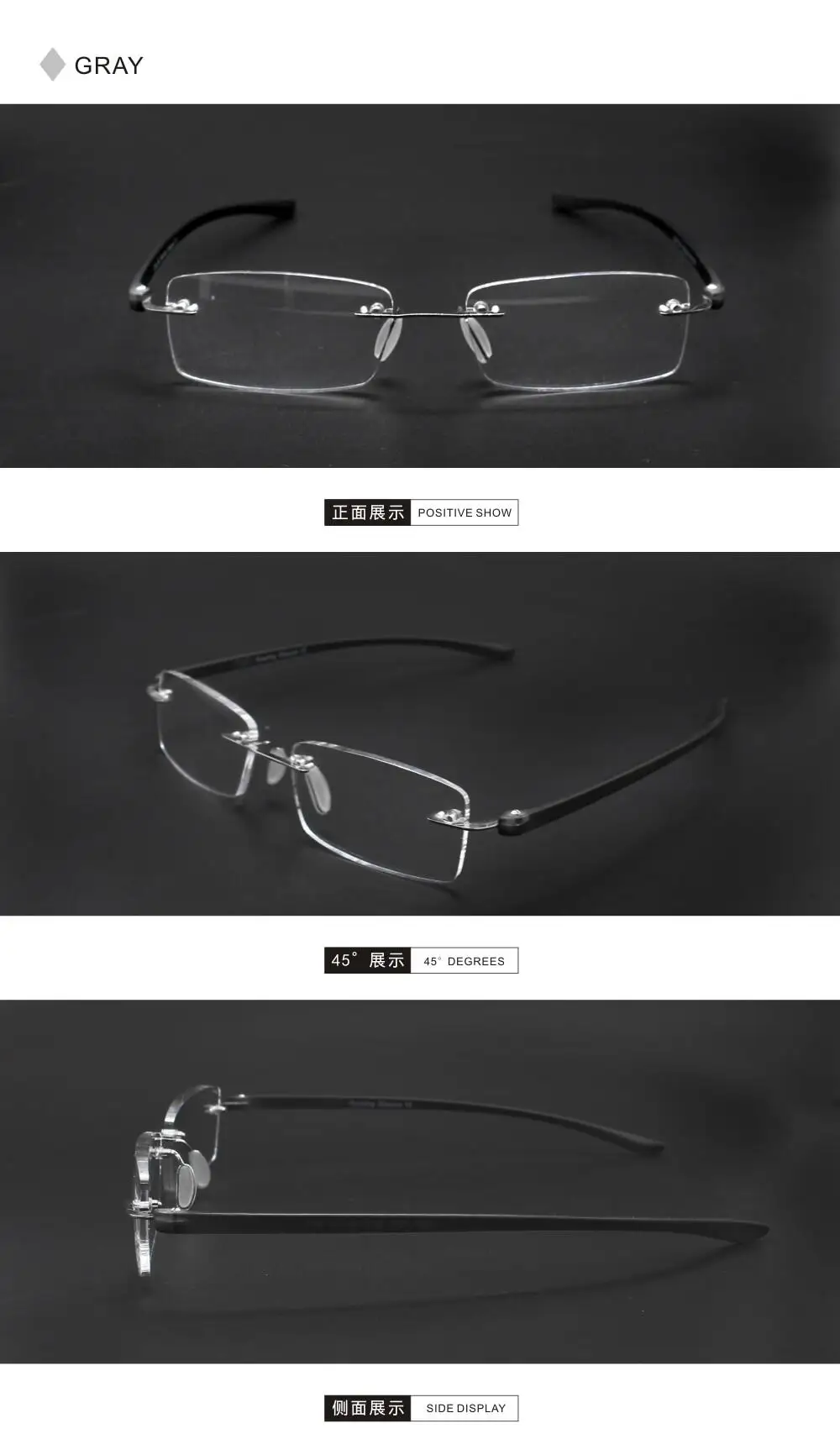 TR90 Rahmenlose Lesebrille Anti Blaues Licht Männer Frauen Metall Anti-müdigkeit Presbyopie Brillen +75 + 1,25 + 1,75 bis + 3,5 – Detail 8