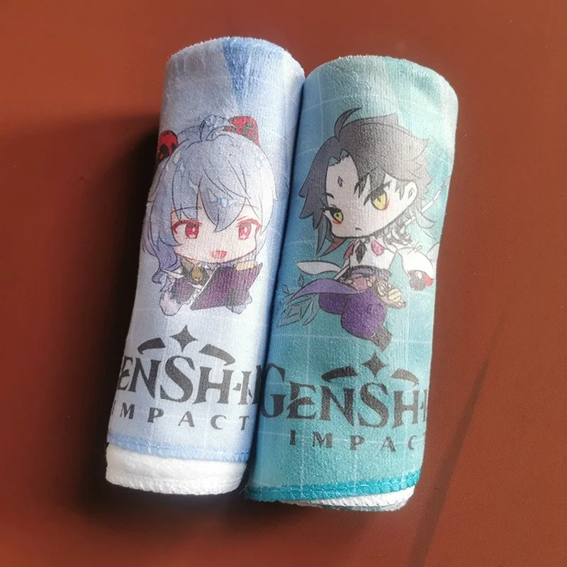 Anime Genshin Impact Cosplay Towels Ningguang Keqing Hu Tao Tartaglia Print Face Bath Towels Collection Gift