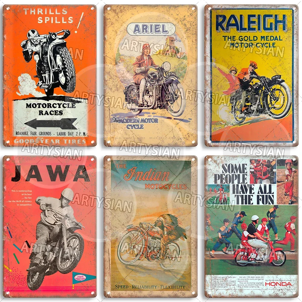 Artysian Classic Motorcycle Retro Metal Sign Vintage Motorbike Metal Plaque Norton Indian Jawa Ariel Favor Raleigh BSA Peugeot