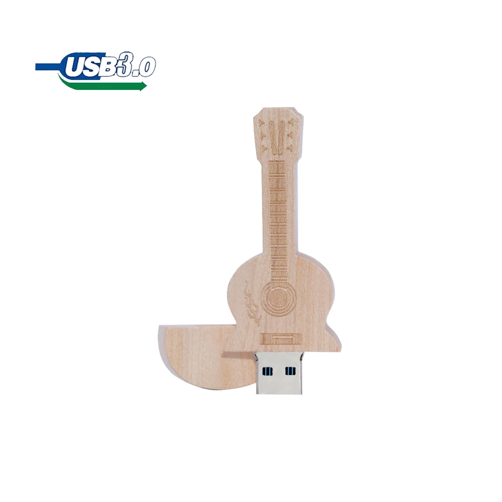 50PCS LOT Maple Wood Guitar USB 3.0 Flash Drive 128GB Cool Creative Gift Memory Stick 64GB 32GB External Storage 16GB 8GB