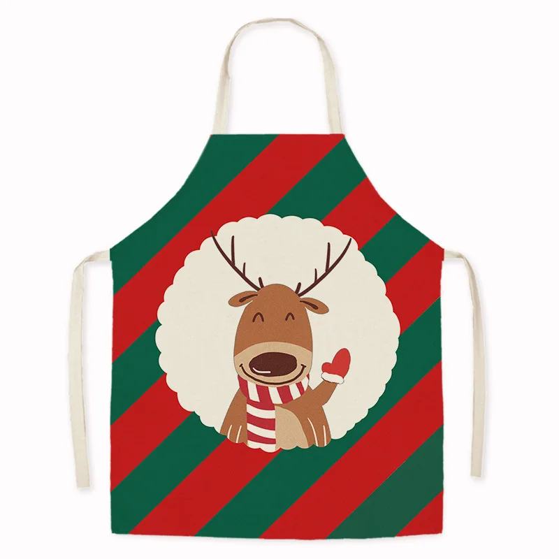 Cartoon Gingerbread Man Print Apron Christmas Decoration Party Apron Adult Kitchen Cooking Cleaning Accessories Kids Bibs