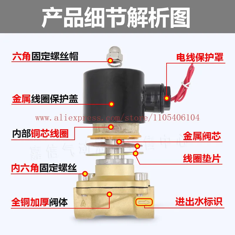 Two-position two-way 2W025-08 Normally closed solenoid valve Water valve 2W160-15/040-10/200 -20/250-25