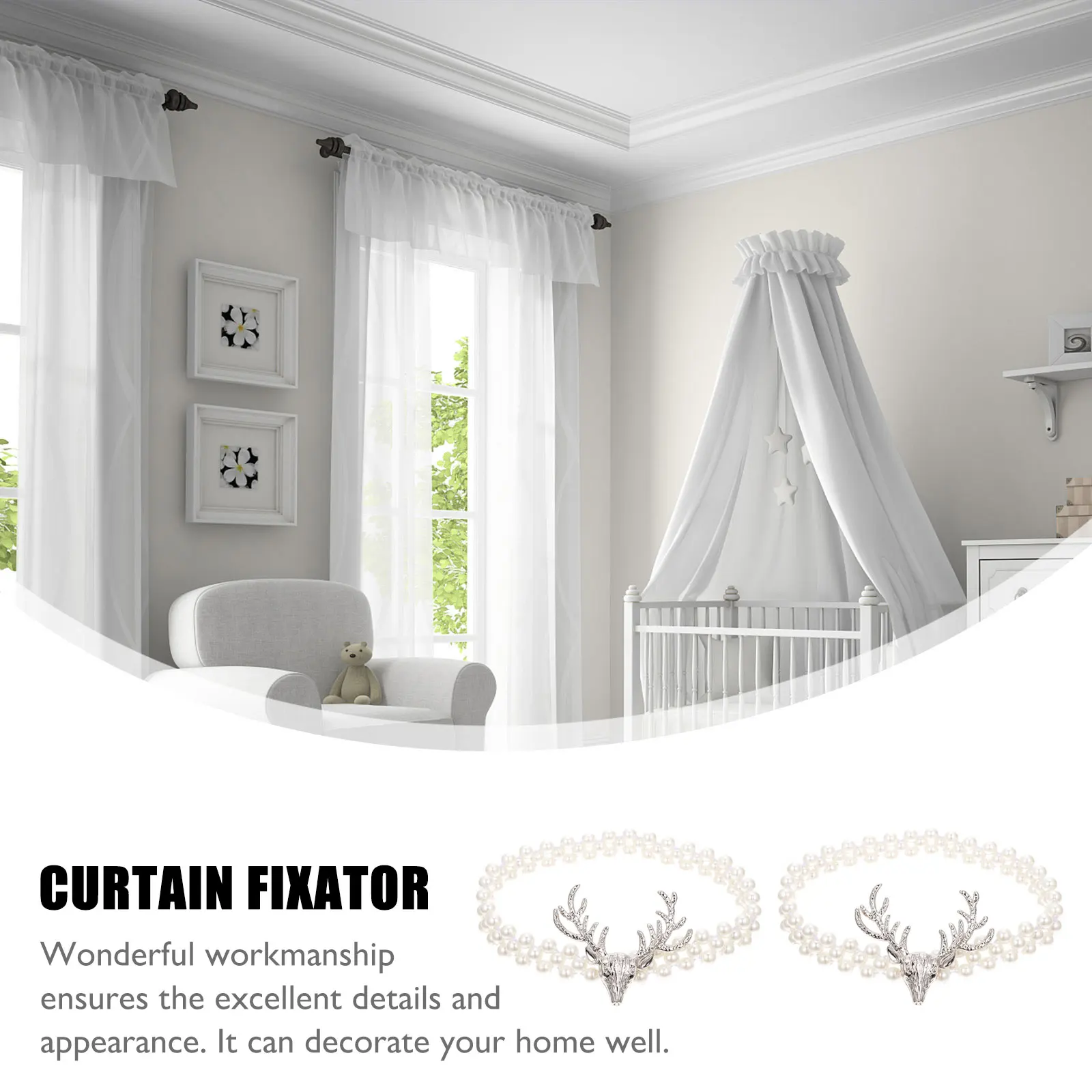 

2Pcs Decorative Pearl Curtain Buckle Elegant Style Strong Durability Curtain Supply for Home Use Living Room Bedroom Window