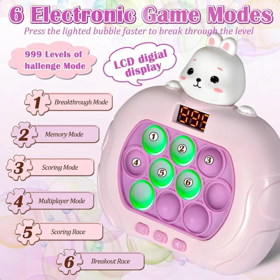 ポップゲーム ライトアップ フィジェットトイ 57 812 ハンドヘルドパズルゲーム 感覚玩具 LEDスクリーン付き 3歳～12歳向け ウサギ