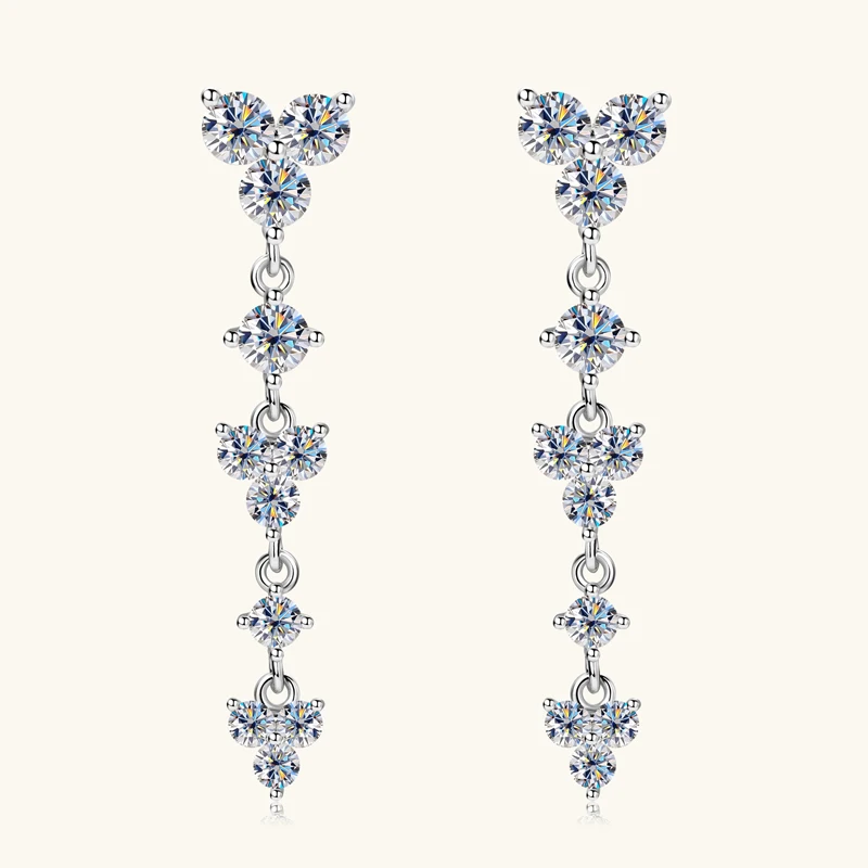 Lnkry 4mm Round Moissanite Dangle Earrings For Women Original and Pure 925 Sterling Silver Tassel Chain Earring Jewelry Gift