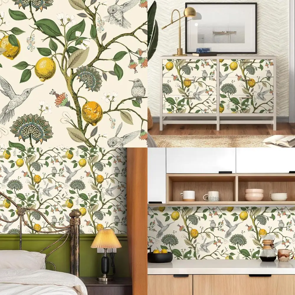 ورق جدران قابل للتقشير واللصق على شكل طائر طنان عتيق للمطبخ، غطاء جدار بتصميم طائر ذهبي قديم