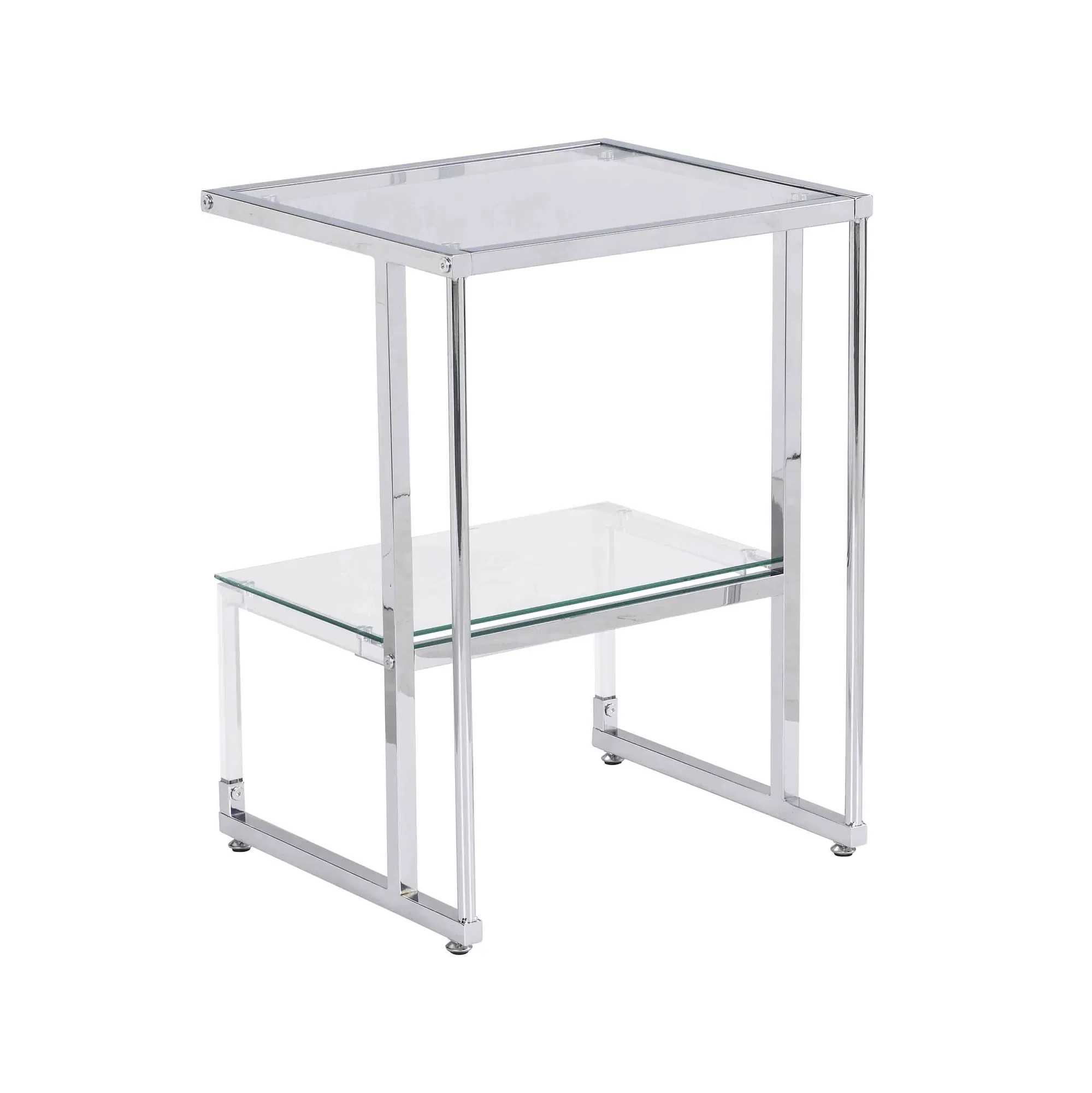 Silver Chrome Side Table 2-Tier Acrylic Glass End Table for Living Room Bedroom