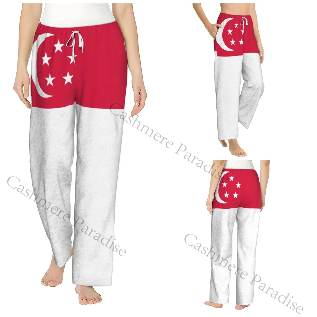

Singapore Flag Flannel Pajama Pants for Women Soft Warm Sleep Pants with Elastic Waistband
