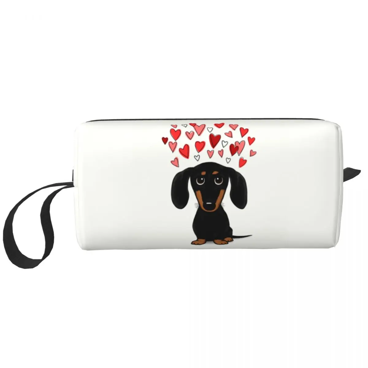

Dachshund With Valentine Hearts Toiletry Bag Wiener Badger Sausage Dog Makeup Cosmetic Organizer Beauty Storage Dopp Kit Case