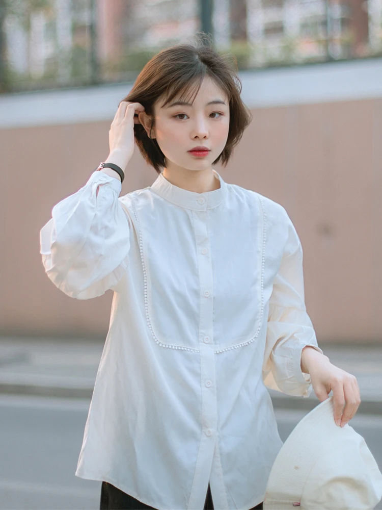 

Тонкая женская блузка с защитой от солнца, дизайнерская модель в стиле ретро, свободного кроя, из шифона, для осени и лета.