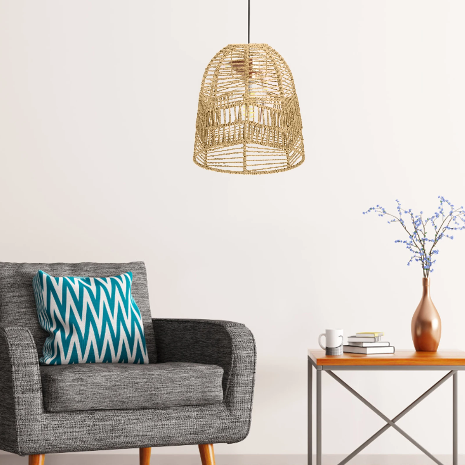

Woven Lampshade Imitation Rattan Vintage Style Durable Ceiling Light Cover Chandeliers Wall Lamps Home Decor Warm Lighting Easy
