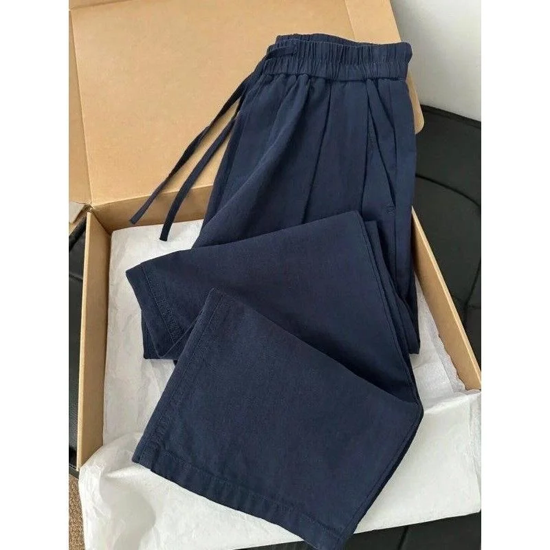 

Свободные прямые повседневные брюки, мужские летние тонкие широкие хлопковые льняные брюки, брюки-карго с эластичной резинкой на талии