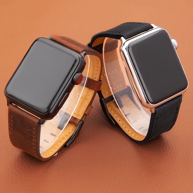 Leather Strap For Apple Watch Band 49mm 44 45 42mm 40 46 38 41mm Crazy Horse Style Bracelet IWatch Ultra Series 10 9 8 7 SE 6 5