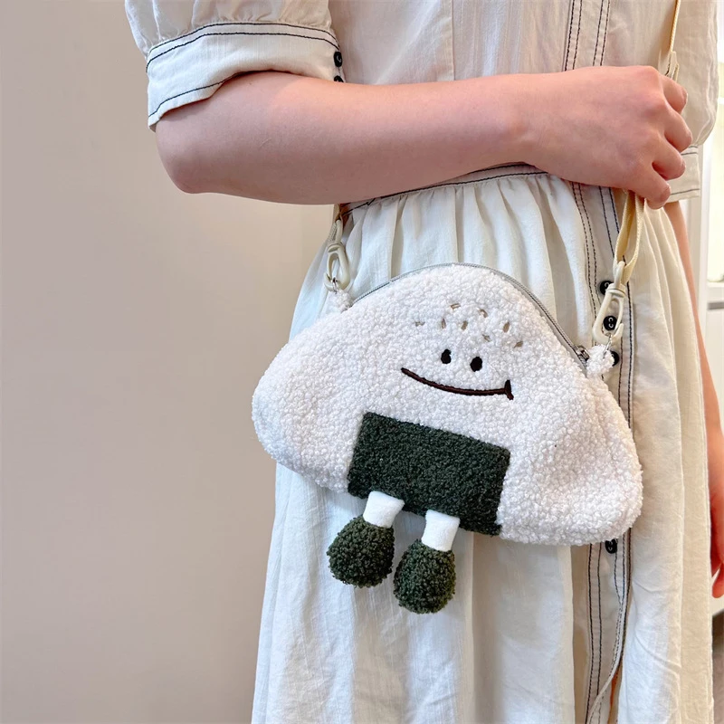 Ins piccola fresca delicata palla di riso Nori borsa a tracolla in peluche cartone animato carino Nori palla di riso portamonete regalo di compleanno per bambini