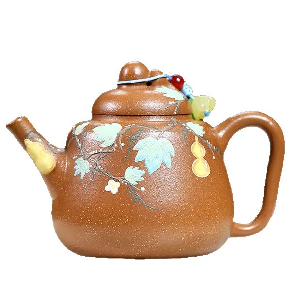 Teapot One Piece Wholesale Yixing Zisha Pot Raw Ore Gold Downhill Handmade Maple Gourd High-end Kung Fu Tea Set Teapot