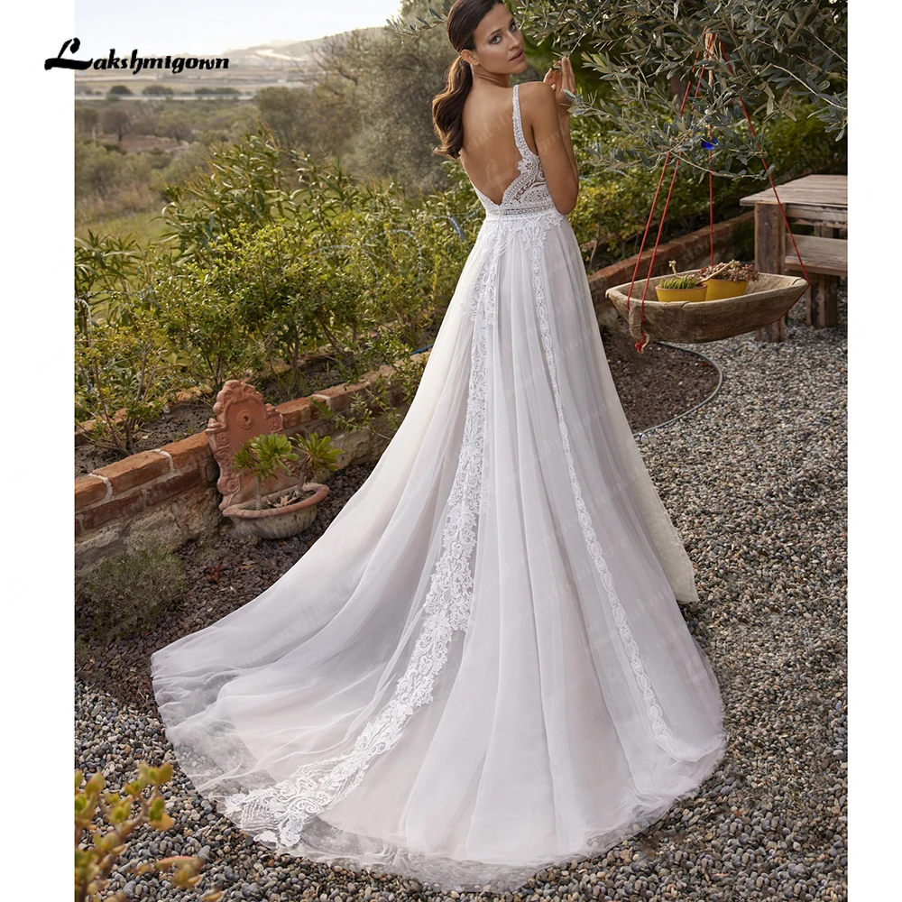 Lakshmigown Bohemian Wedding Dress Lace Spaghetti Straps Sexy Bridal Dress Open Back 2023 Vestidos Beach Wedding Dresses