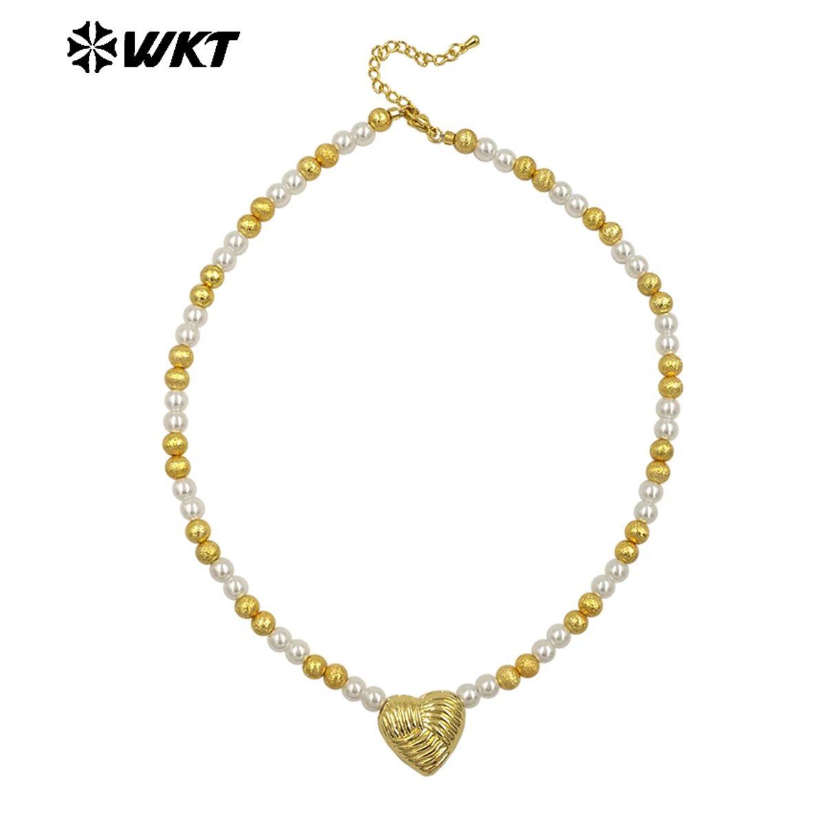 WT-JN288 Amazing Lovely Heart and Artificial Round Beads Hand Strand Women Choker Necklace In 16 Inch Long