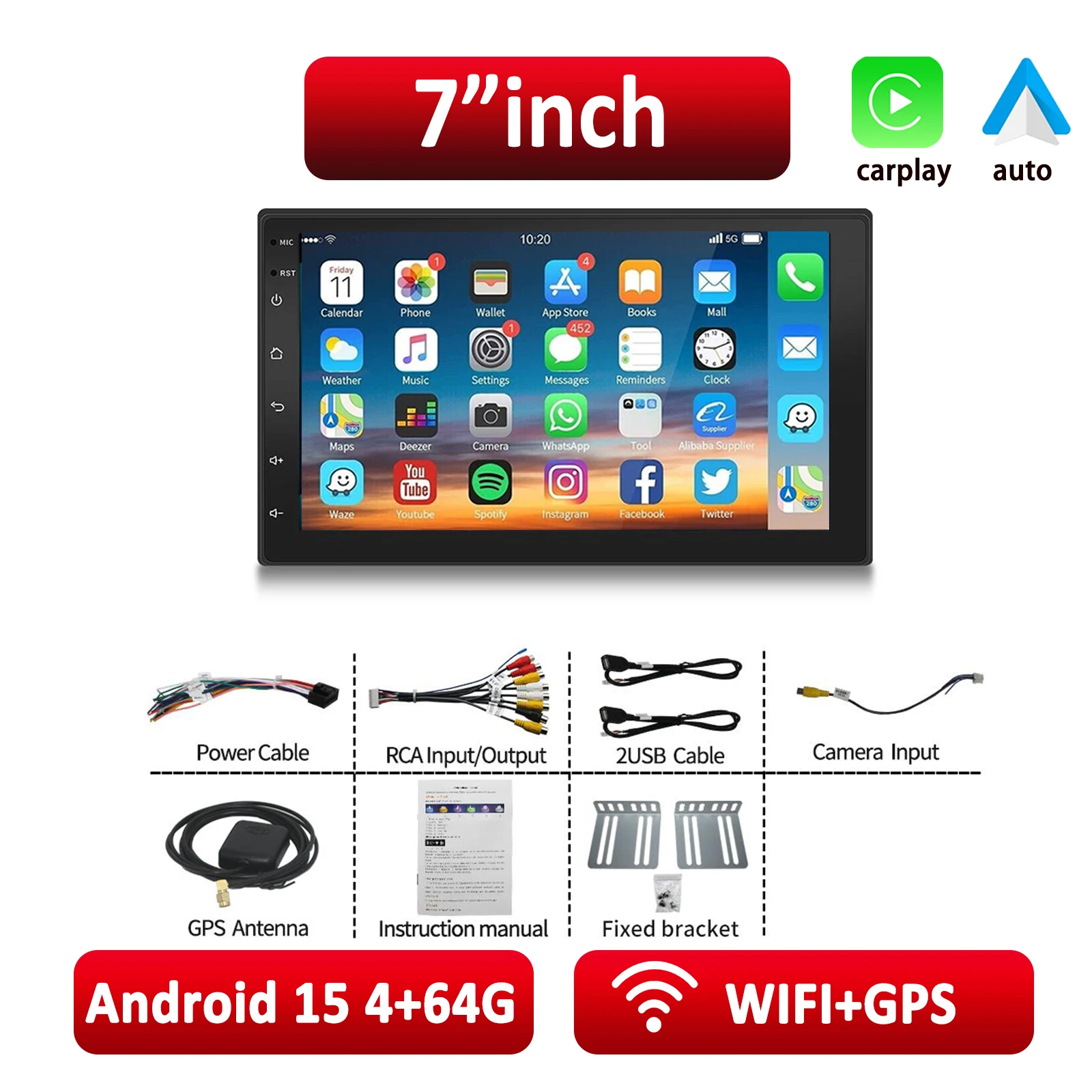 ESSGOO Android 15 Universele Autoradio 7/9/10 inch 64G Autoradio 2 Din Autoradio GPS BT Centrale Multimedia Smart Autosystemen