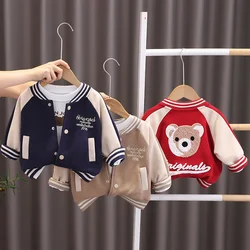 Kids Casual Baseball Coats Autumn Spring Baby Cute Bear Print Jackets Boys Girls Fashion Sport Cotton Outerwear 1-6 Years