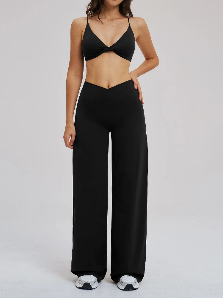 

Yoga Set 2Pcs Women's Tracksuit Fitness Outfits Breathable Backless Sports Bra Push Up Pilates Wide Leg Straight Leg Pants Suit