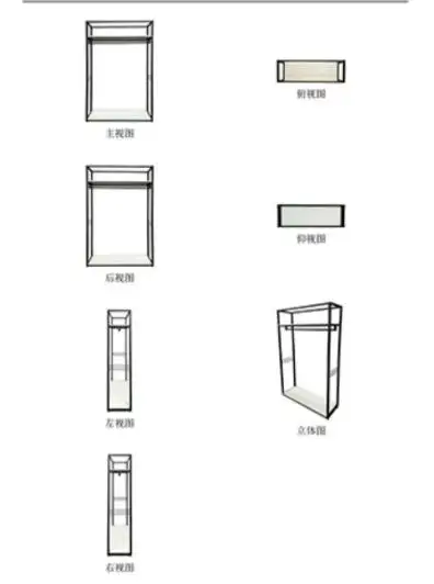 

Clothing store display shelves, wall-mounted shelves, and floor-standing display shelves in men's and women's clothing stores;