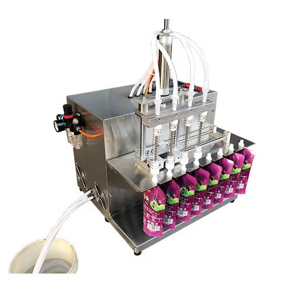 

Commercial Semi-automatic 4 or 6 Heads Juice Milk Soybean Milk Vertical Bag Filler Liquid Stand up Filling Machine