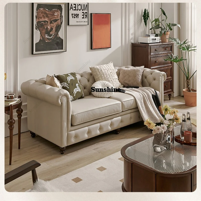 

American, retro sofa high-end living room solid wood modern straight row, light luxury combination furniture