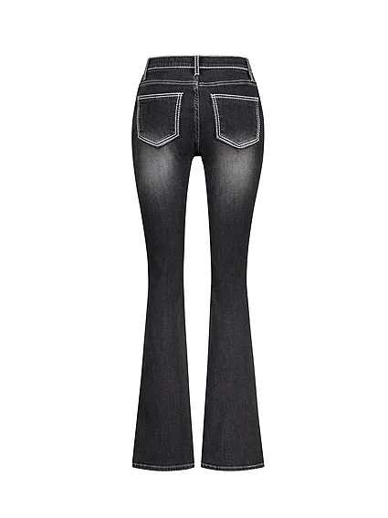 Low Waist Embroidered  Jeans Women's Slim Fit Bootcut Denim Pants Machine Embroidery Butt Lifting All Seasons