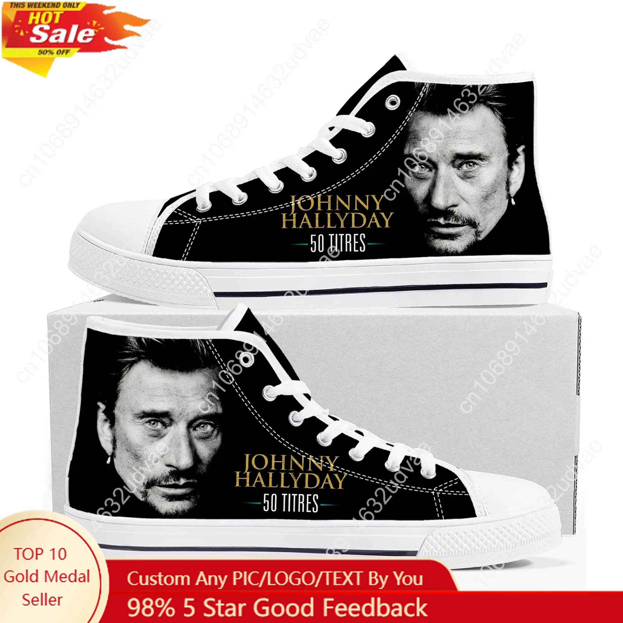 

Johnny Hallyday High Top Shoes Men Women Teenager Canvas Sneaker High Quality Sneakers Couple Footwear Custom Shoe White