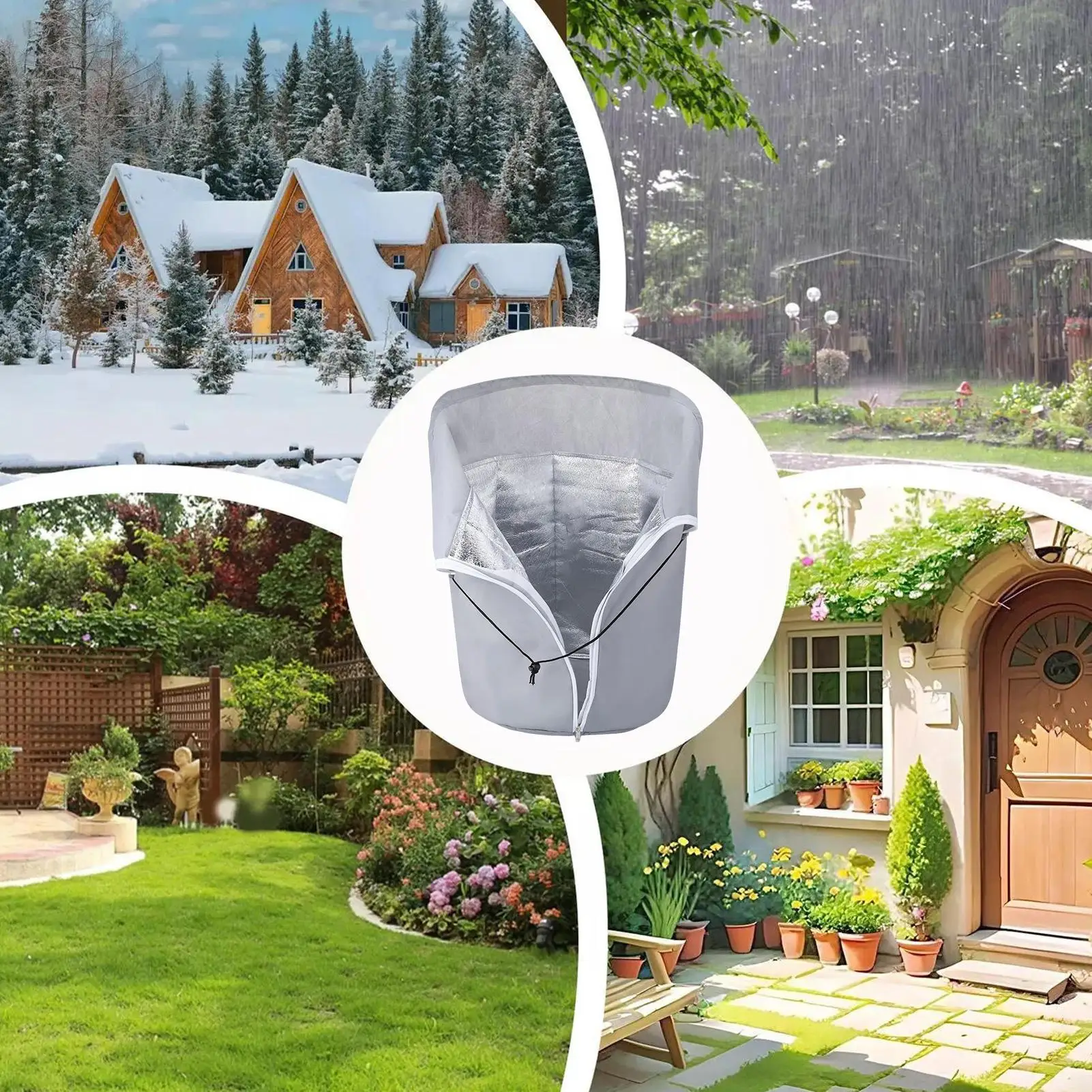 

Reusable Winter Plant Pot Covers With Drawstring Zipper Breathable Oxford Cloth Anti Freezing Protection For Outdoor garden