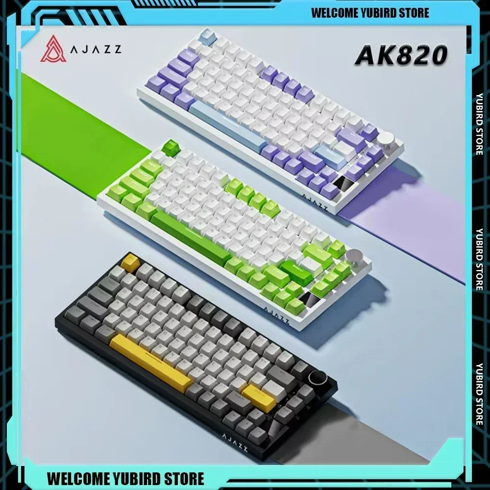 AJAZZ AK820 Pro Mechanical Keyboard Three Mode Multifunctional Knob Screen Custom Wireless Gaming Keyboard PC Accessories Gifts