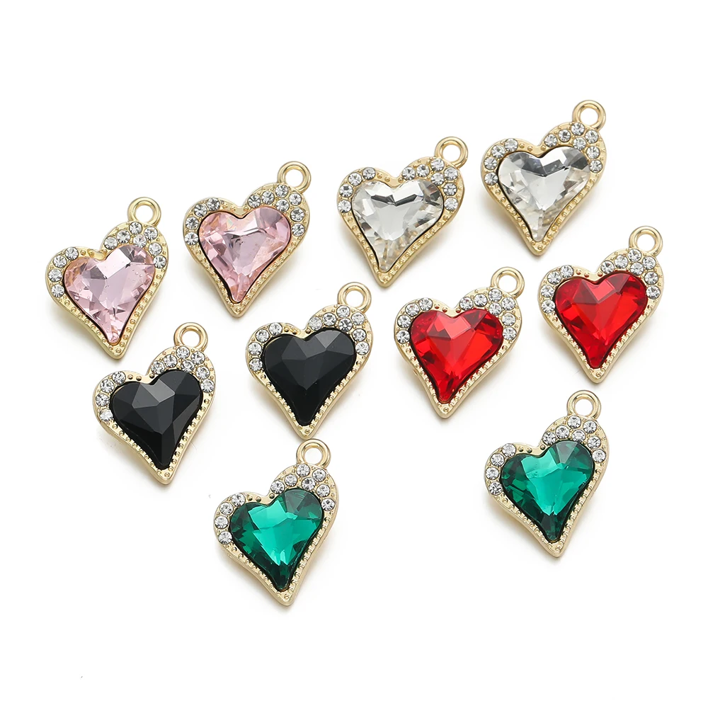 5pcs/lot Alloy with Crystal Rhinestone Charms Colorful Heart Pendants for DIY Necklace Earrings Crafts Jewelry Making Supplies