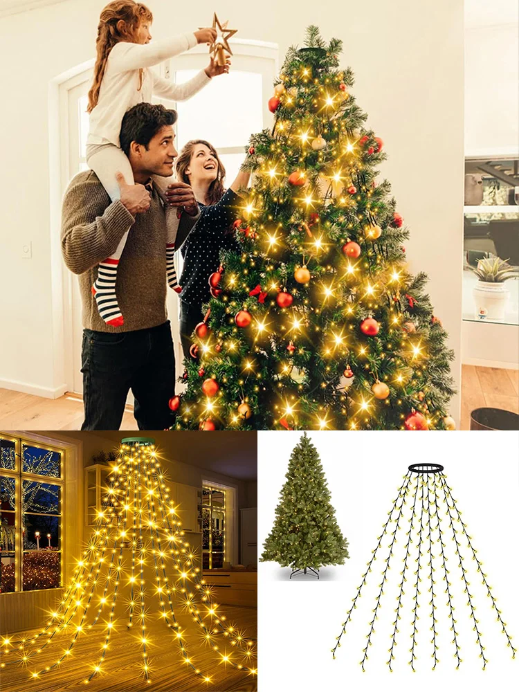 Christmas Tree String Lights with Green Ring USB Charge Christmas Lights Waterproof String Light for Outdoor Indoor Xmas Decor