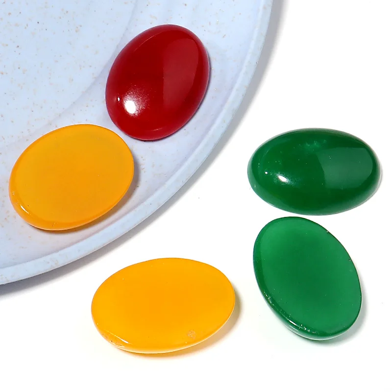 10PCS Natural Jade Cabochons 10x14/13x18/18x25mm Oval Flatback Red/Green/Yellow Jade Spacers For DIY Jewelry Making Accessories